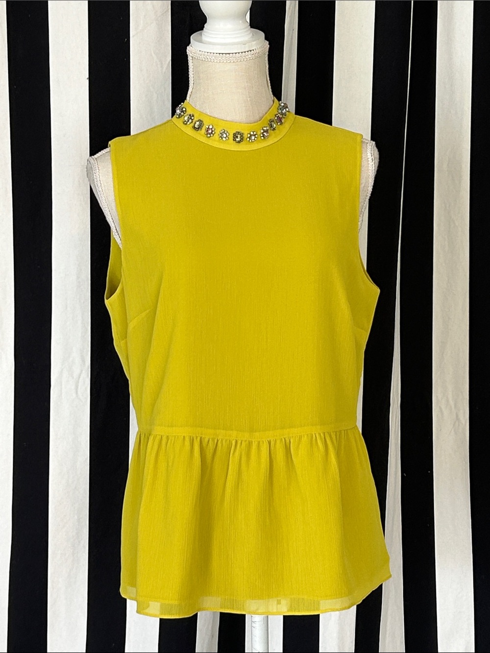 Embellished Neck Yellow Peplum Sleeveless Top